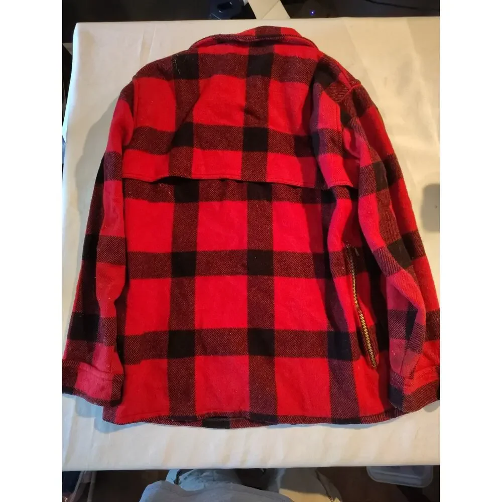 Vintage Johnson Woolen Mills Double Cape Hunting Jacket Red/Black Plaid 40/42